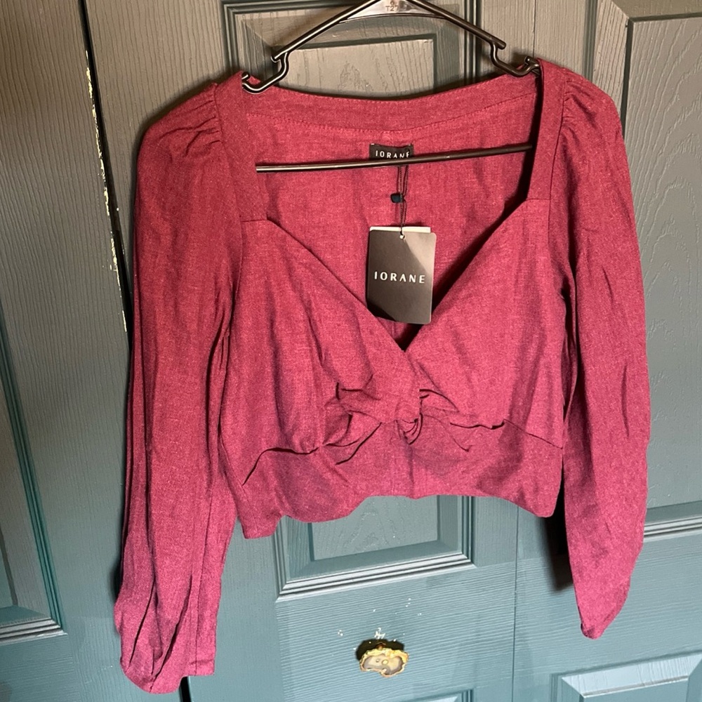 IORANE NWT Medium Crop Linen Blend Blouse Top Shirt Long Sleeved New